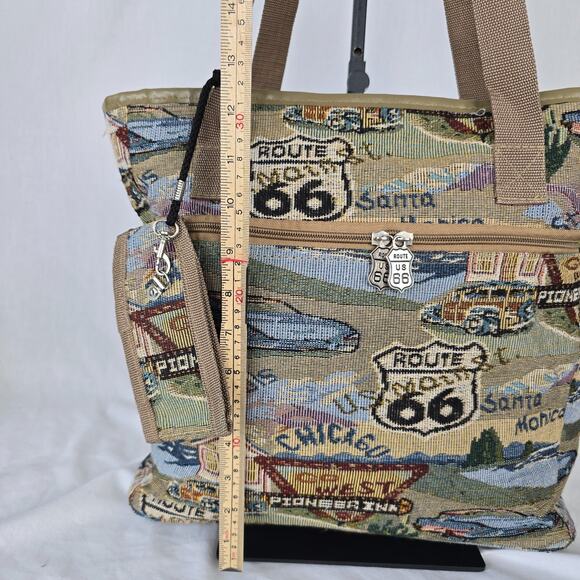 Route US 66 Tote Landscaped Multi-Color Zipper Closure Canvas 14" x 12" x 5" - Picture 13 of 16